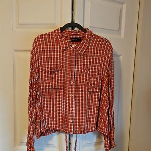 Lane Bryant Orange and White Checkered Cropped Blouse